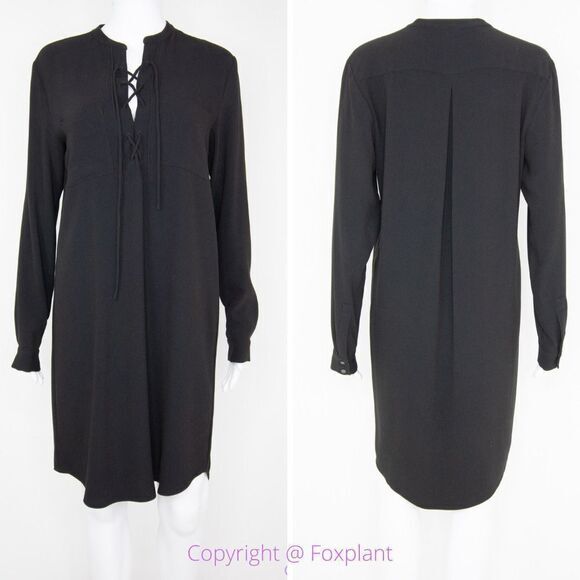 Ann Taylor black lace-up front long sleeves dress, size 6 - Picture 1 of 16